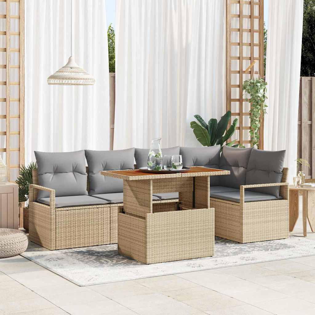 Gartensofa-set 6 stk. 5-Sitzanzahl Beige und Grau