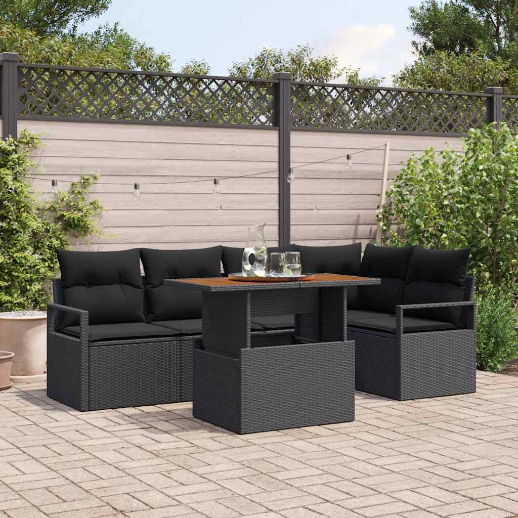 Gartensofa-set 6 stk. 5-Sitzanzahl Schwarz und Braun