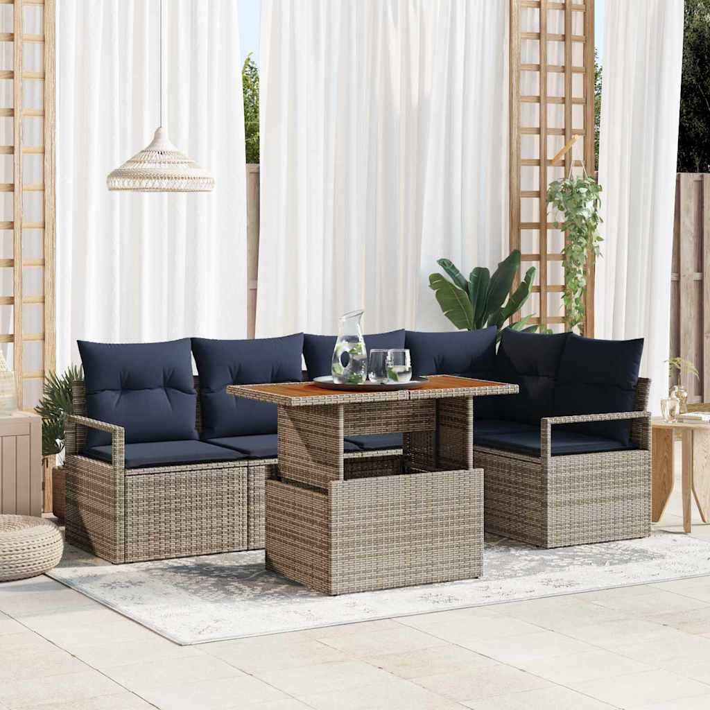 Gartensofa-set 6 stk. 5-Sitzanzahl Grau und Marineblau