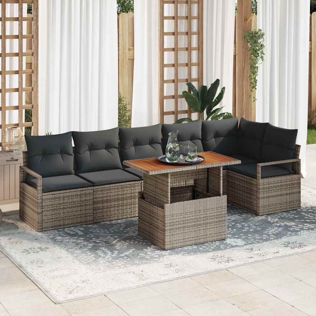 Gartensofa-set 7 stk. 6-Sitzanzahl Grau Poly-Rattan