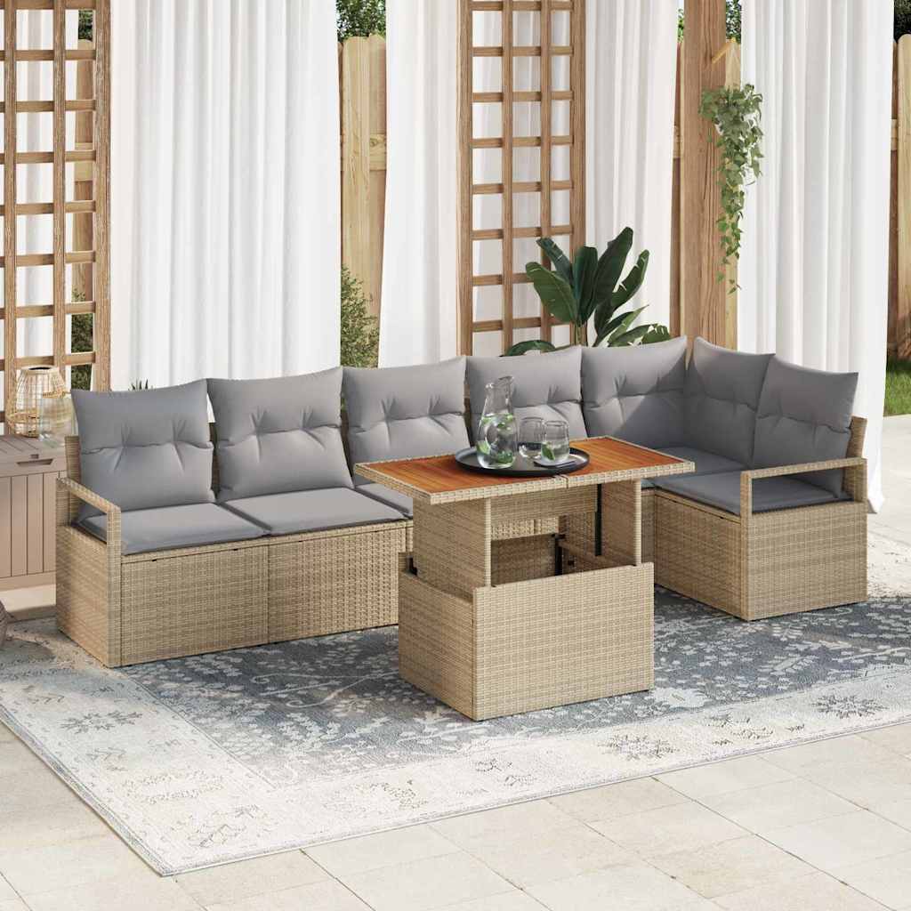 Gartensofa-set 7 stk. 6-Sitzanzahl Beige Poly-Rattan