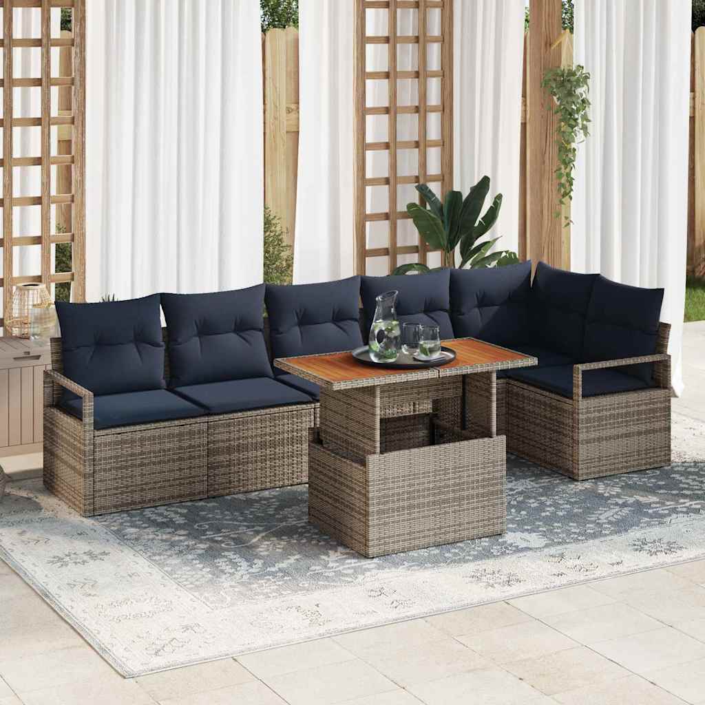 Gartensofa-set 7 stk. 6-Sitzanzahl Grau und Marineblau