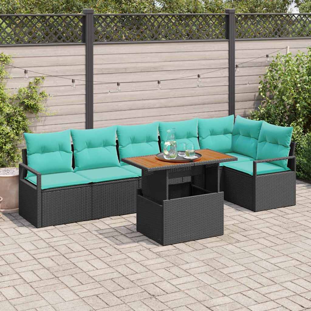 Gartensofa-set 7 stk. 6-Sitzanzahl Schwarz und Türkis