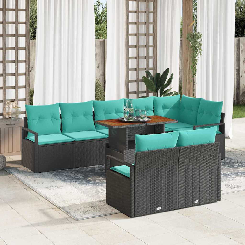 Gartensofa-set 9 Stk. 8-Sitzanzahl Schwarz und Türkis