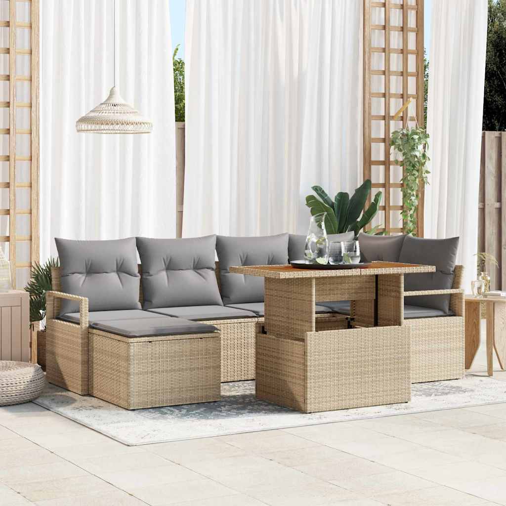 Gartensofa-set 7 stk. Beige Poly-Rattan
