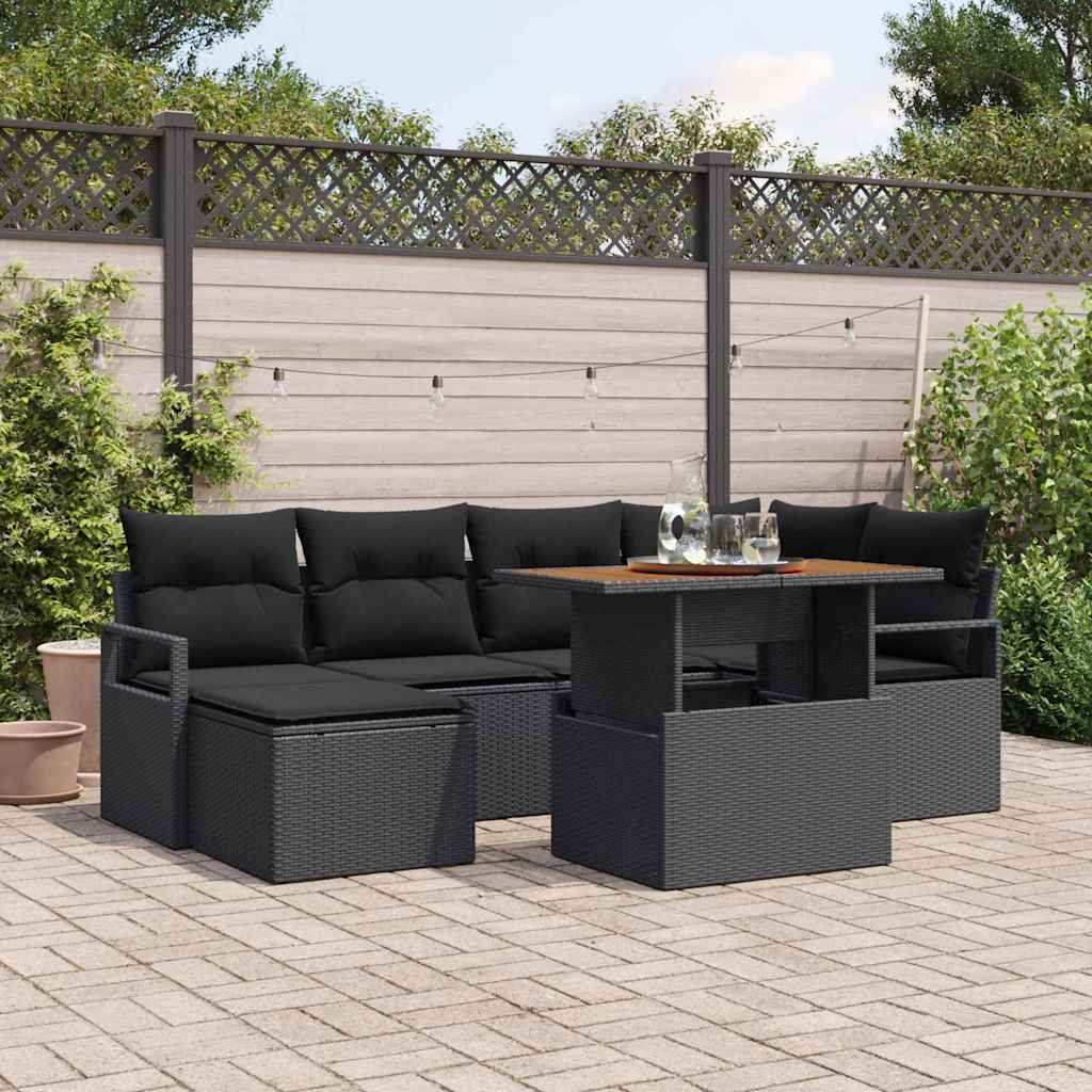 Gartensofa-set 7 stk. Schwarz Poly-Rattan