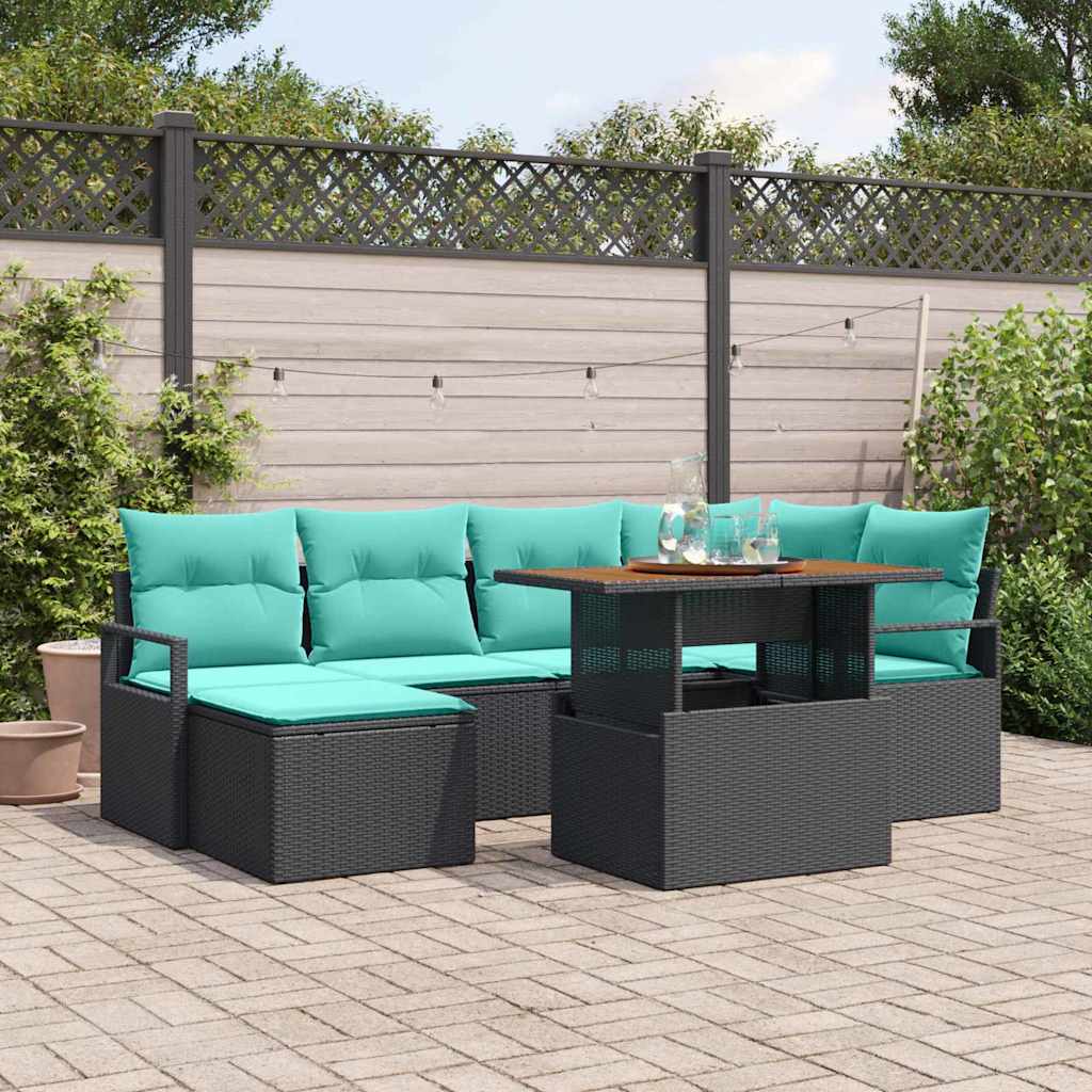 Gartensofa-set 7 stk. Schwarz und Türkis Poly-Rattan