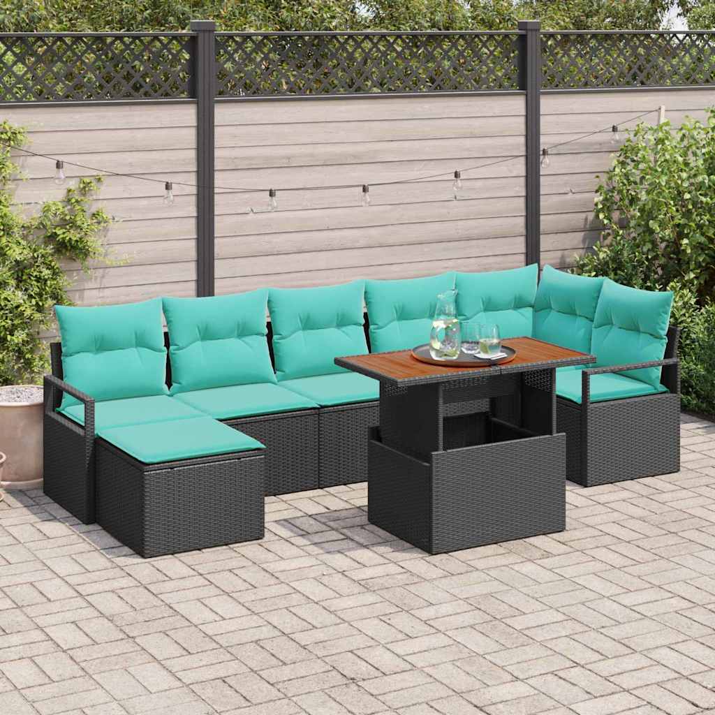 Gartensofa-set 8 stk. Schwarz und Türkis Poly-Rattan