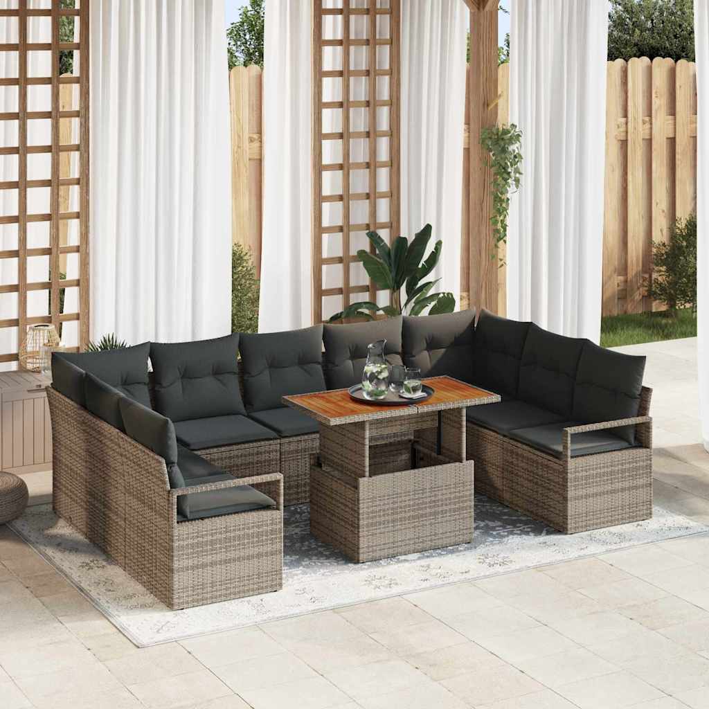 Gartensofa-set 10 stk. 9-Sitzanzahl Grau und Braun