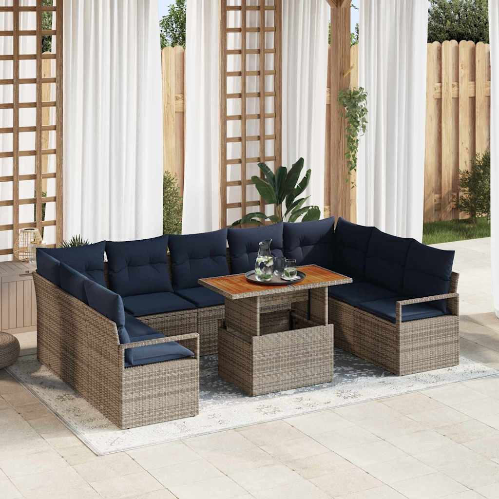 Gartensofa-set 10 stk. 9-Sitzanzahl Grau und Marineblau
