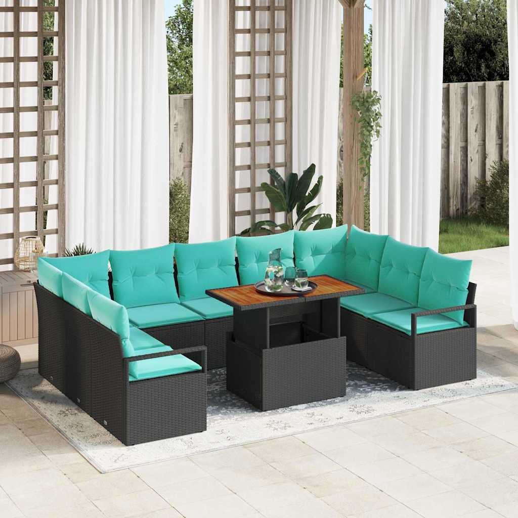 Gartensofa-set 10 stk. 9-Sitzanzahl Schwarz und Türkis