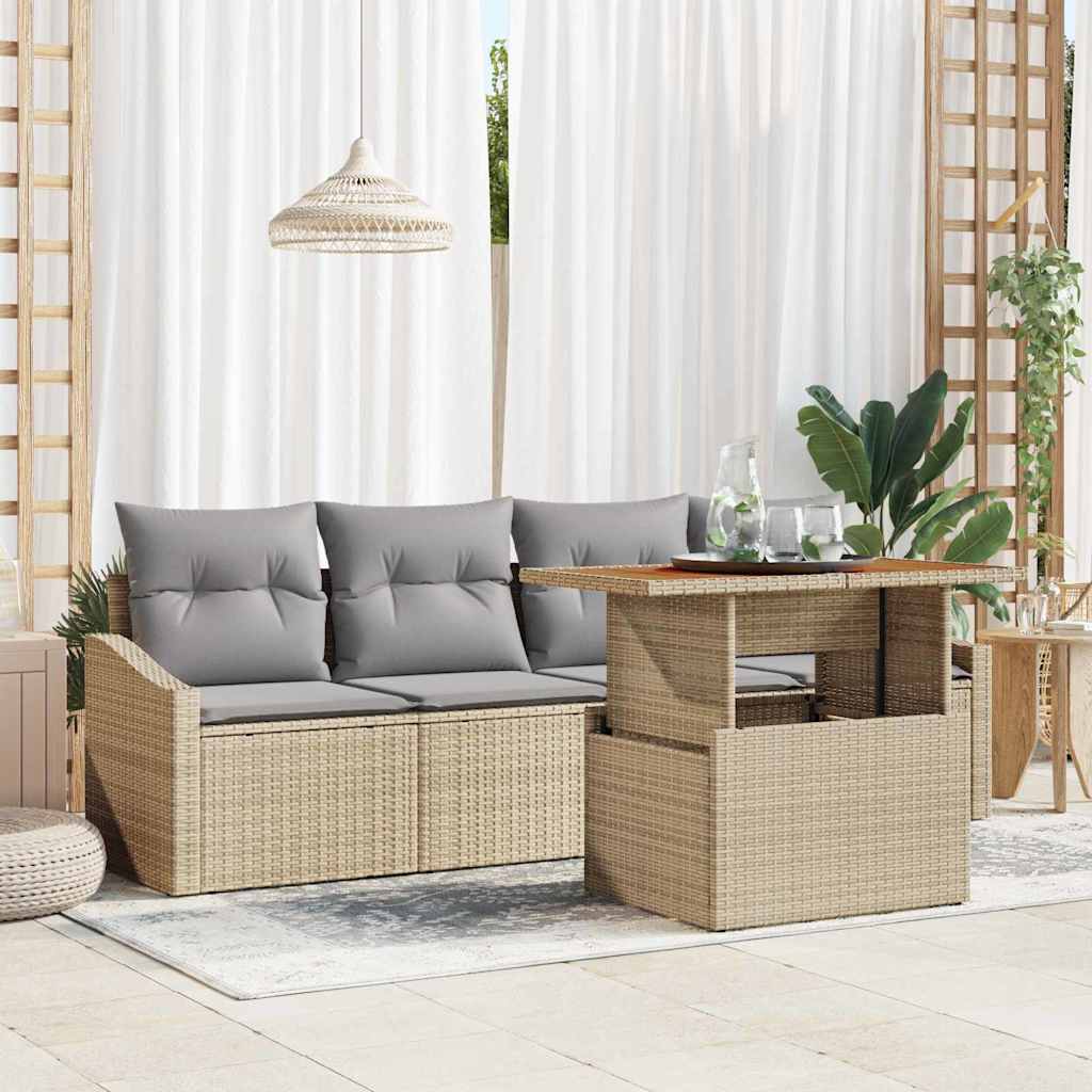 Gartensofa-set 5 stk. Beige Poly Rattan