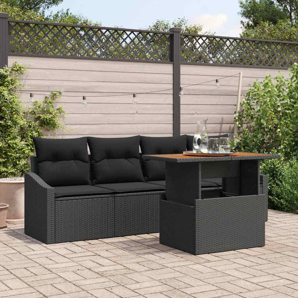 Gartensofa-set 5 stk. Schwarz Poly Rattan