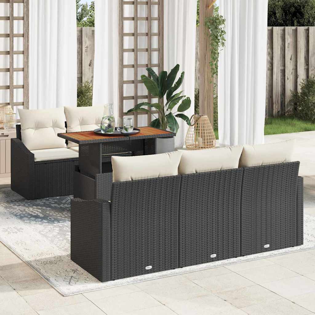 Gartensofa-set 6 Stk. Schwarz und Creme