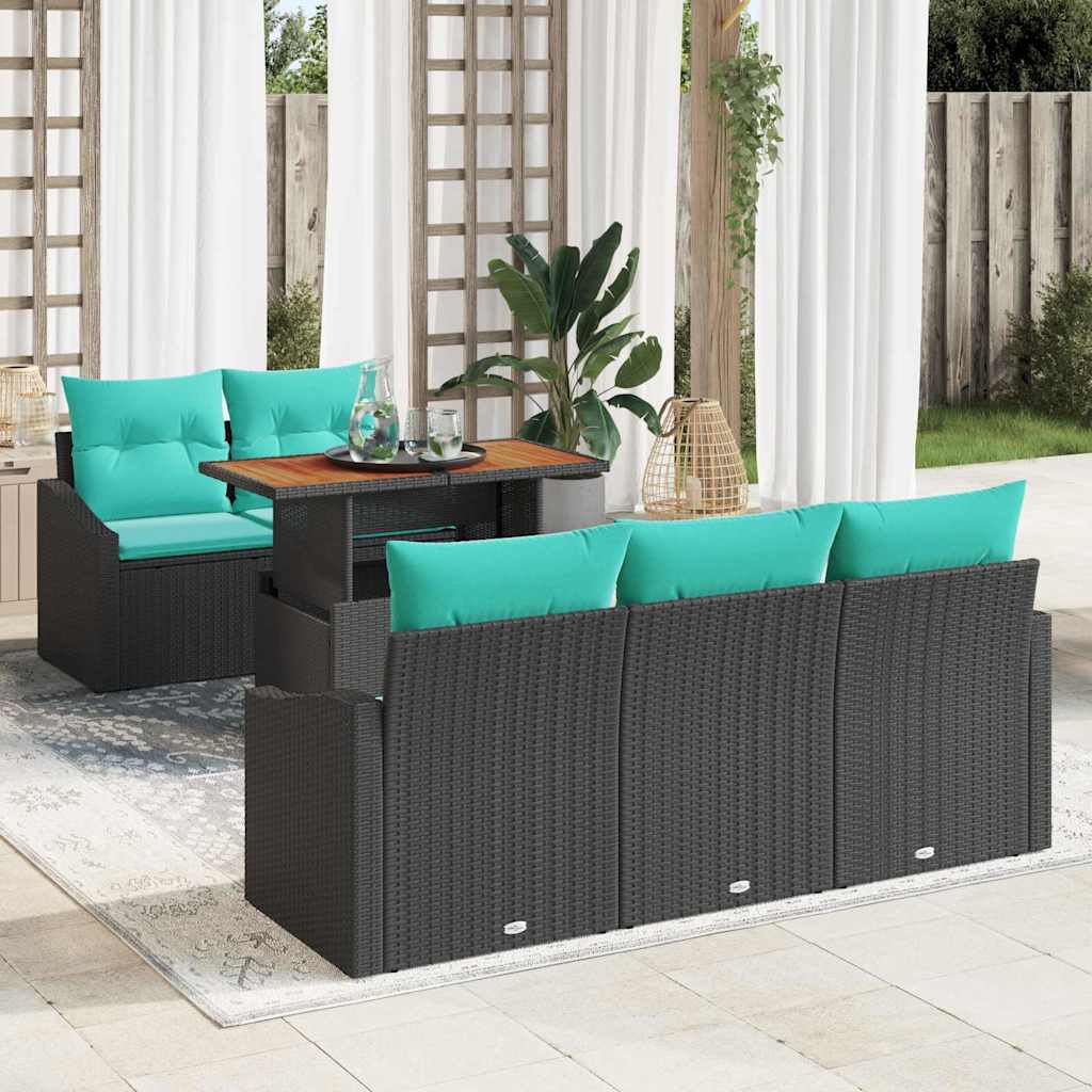 Gartensofa-set 6 stk. 5-Sitzanzahl Schwarz und Türkis