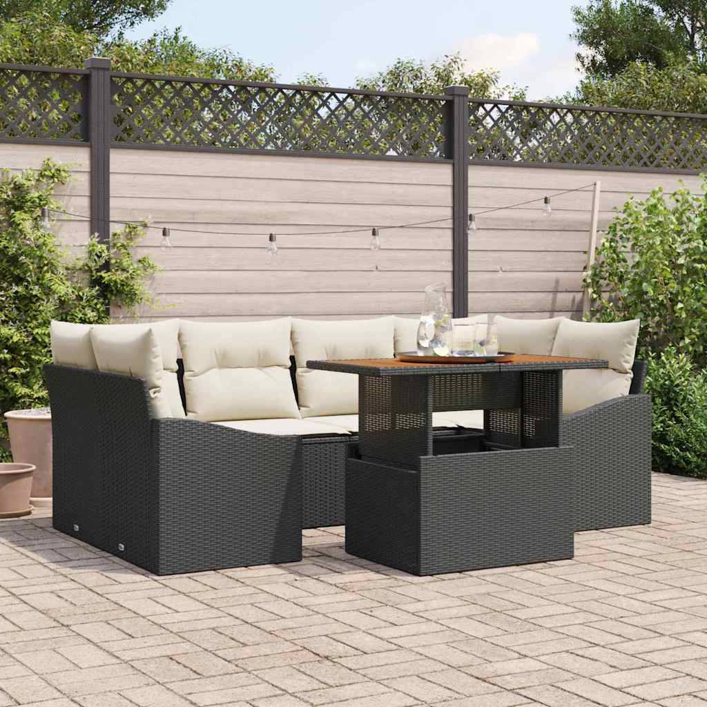 Gartensofa-set 7 Stk. Schwarz und Creme
