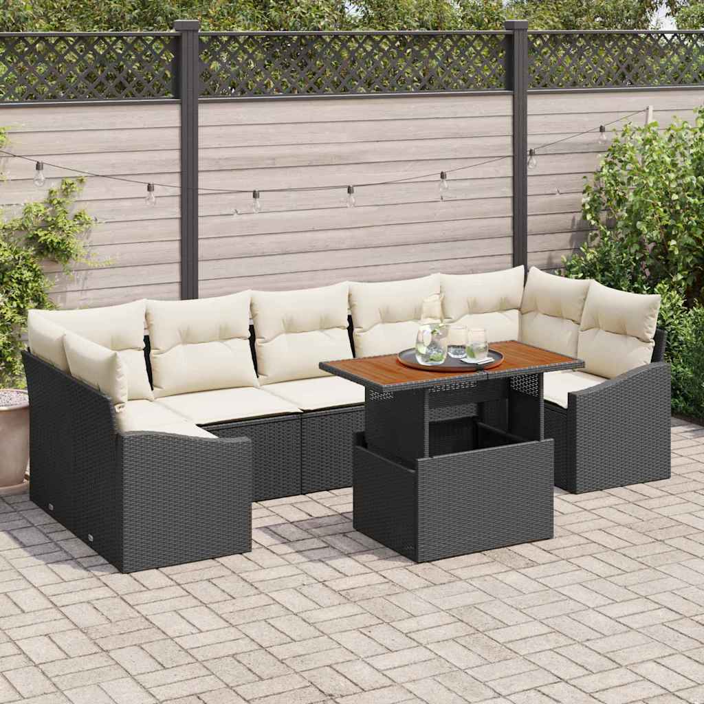 Gartensofa-set 8 Stk. Schwarz und Creme