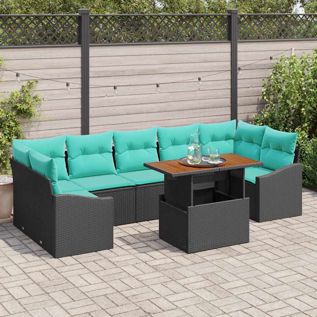 Gartensofa-set 8 stk. 7-Sitzanzahl Schwarz und Türkis