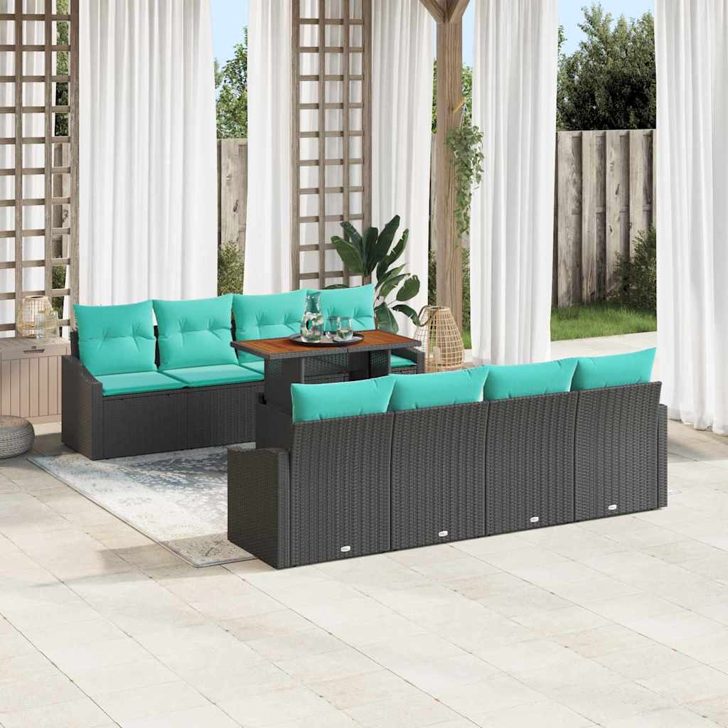 Gartensofa-set 9 stk. 8-Sitzanzahl Schwarz und Türkis