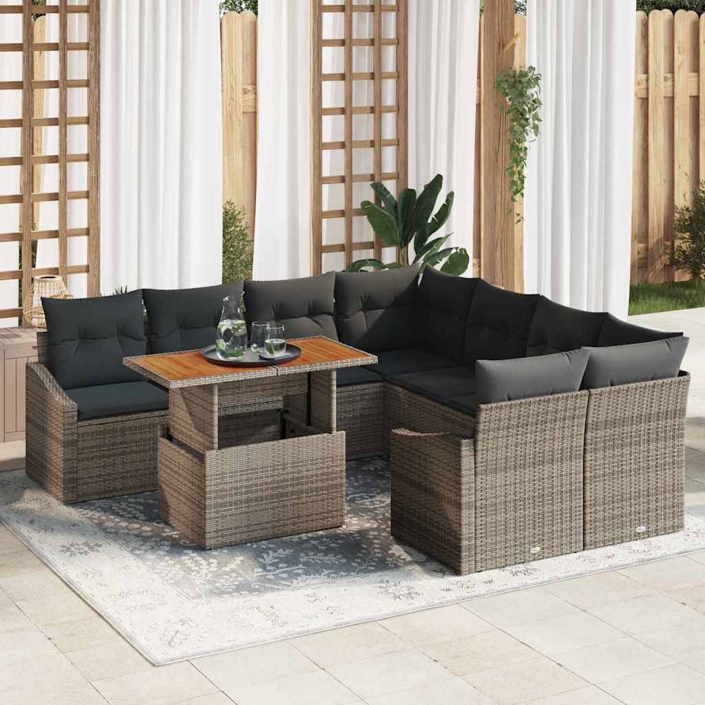 Gartensofa-set 9 Stk. Grau und Braun