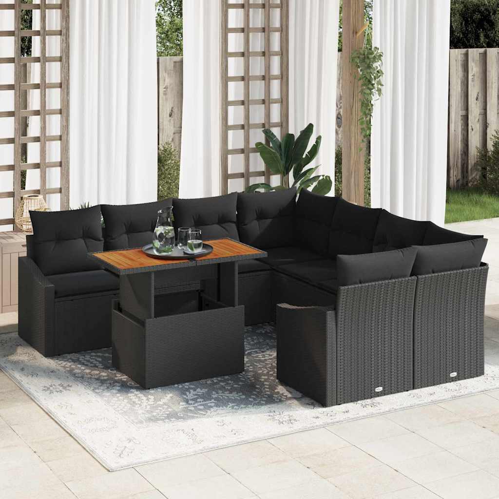 Gartensofa-set 9 Stk. Schwarz und Braun