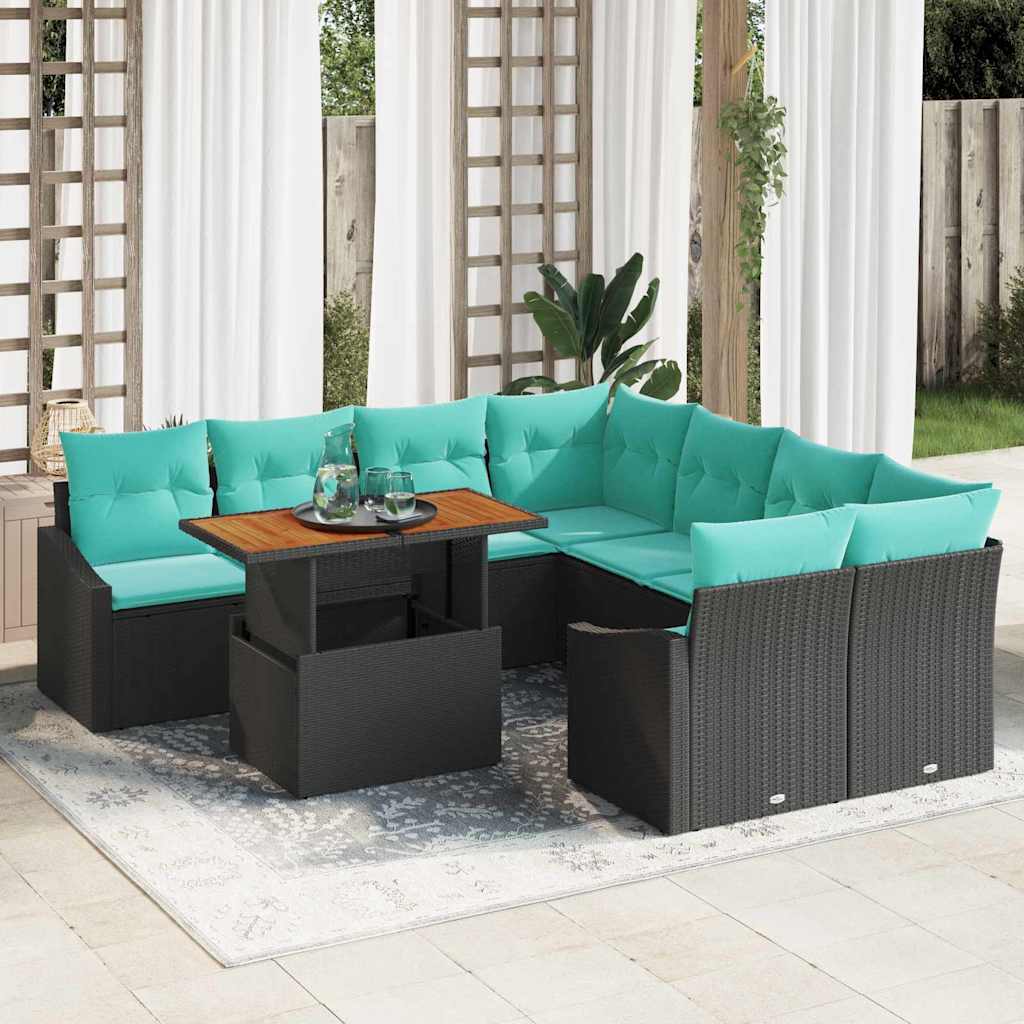 Gartensofa-set 9 stk. 8-Sitzanzahl Schwarz und Türkis