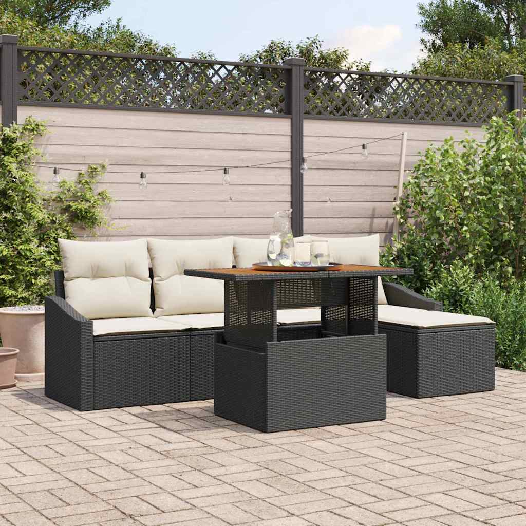 Gartensofa-set 6 stk. Schwarz und Creme
