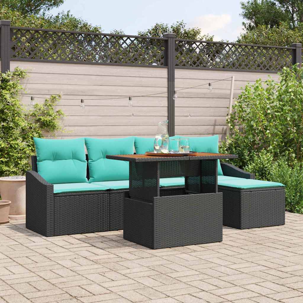 Gartensofa-set 6 stk. Schwarz und Türkis Poly-Rattan