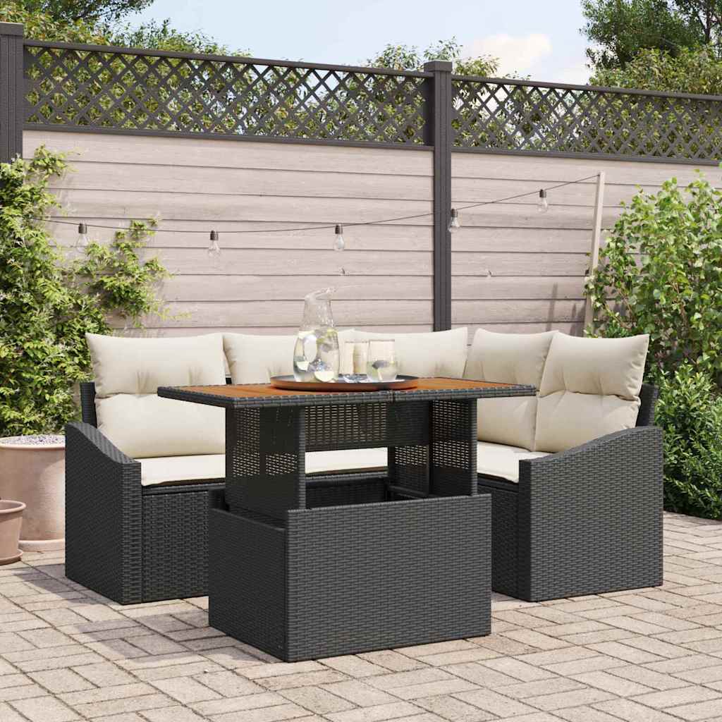 Gartensofa-set 5 Stk. Schwarz Poly-Rattan