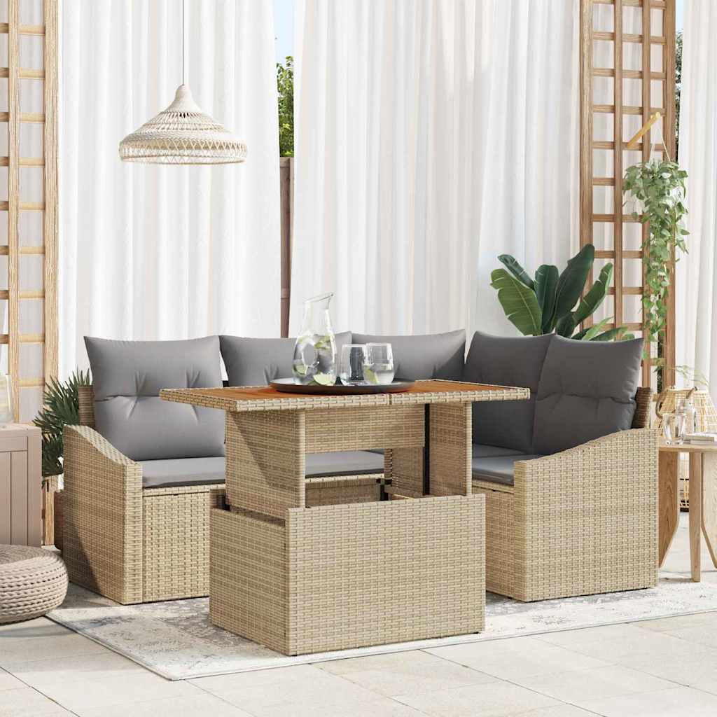 Gartensofa-set 5 Stk. Beige Poly-Rattan