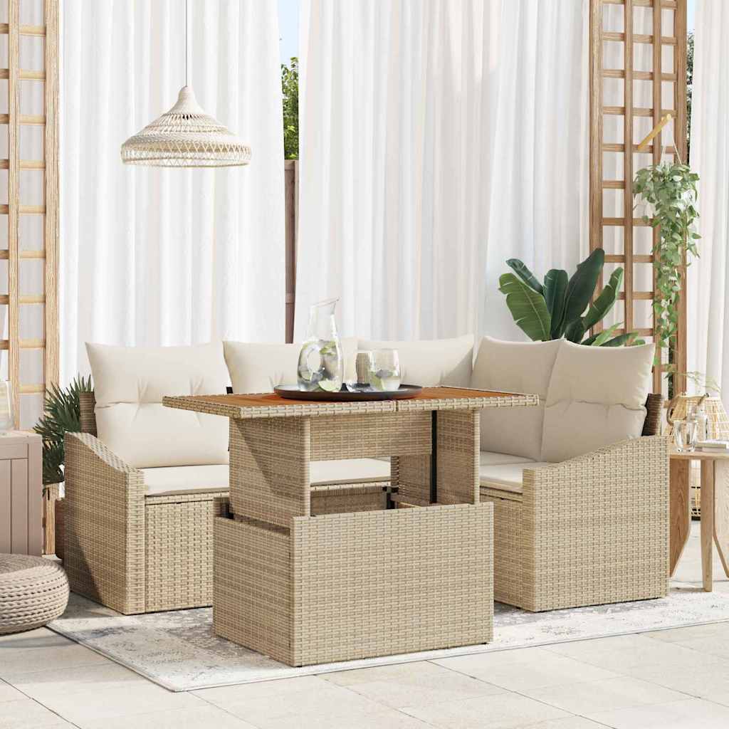 Gartensofa-set 5 Stk. Beige Poly-Rattan