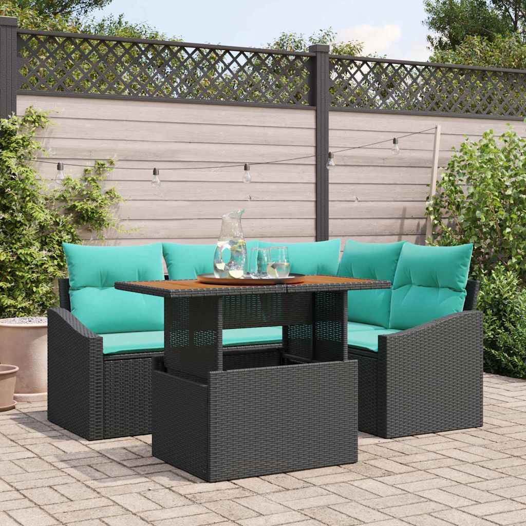 Gartensofa-set 5 stk. 4-Sitzanzahl Schwarz und Türkis