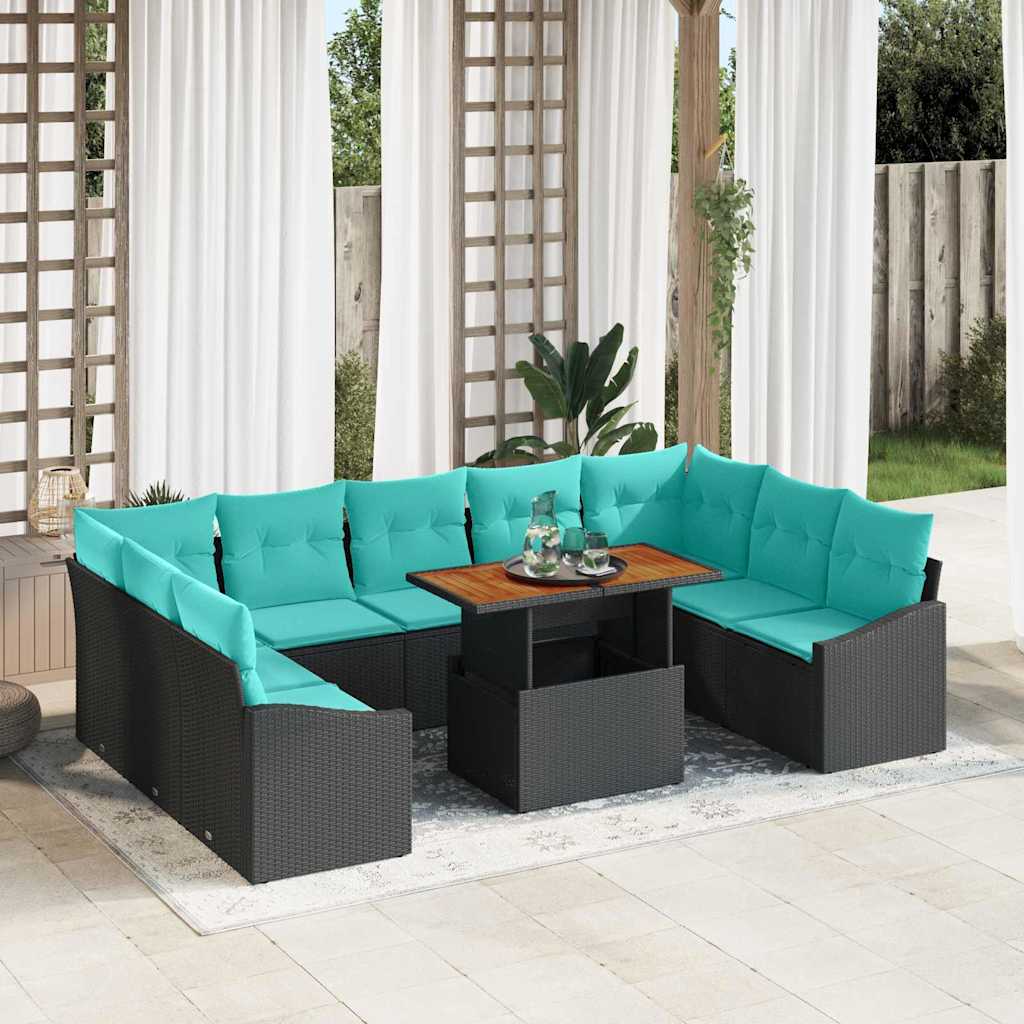 Gartensofa-set 10 stk. 9-Sitzanzahl Schwarz und Türkis