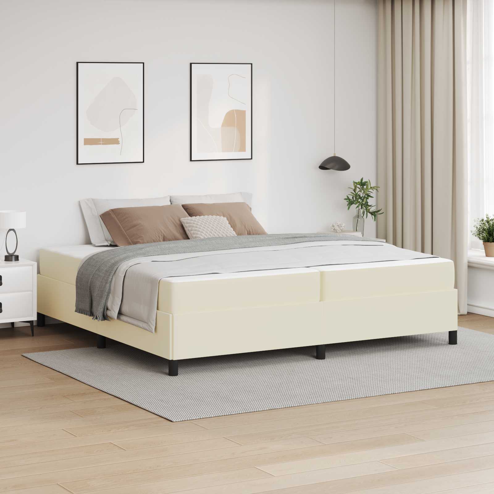 Bettrahmen mit Matratze Creme 200 x 200 cm Stoff