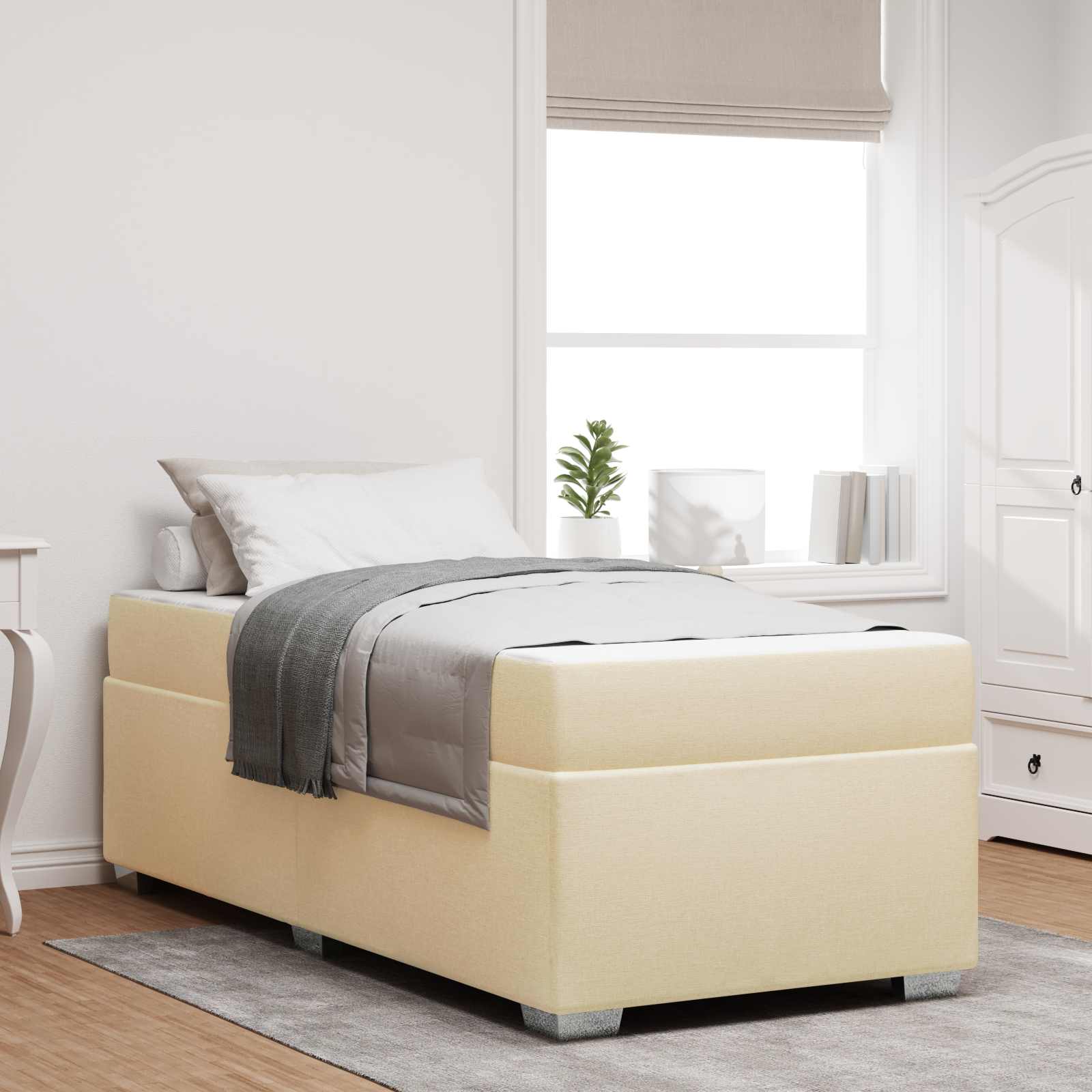 Bettrahmen mit Matratze Creme 90 x 190 cm Stoff