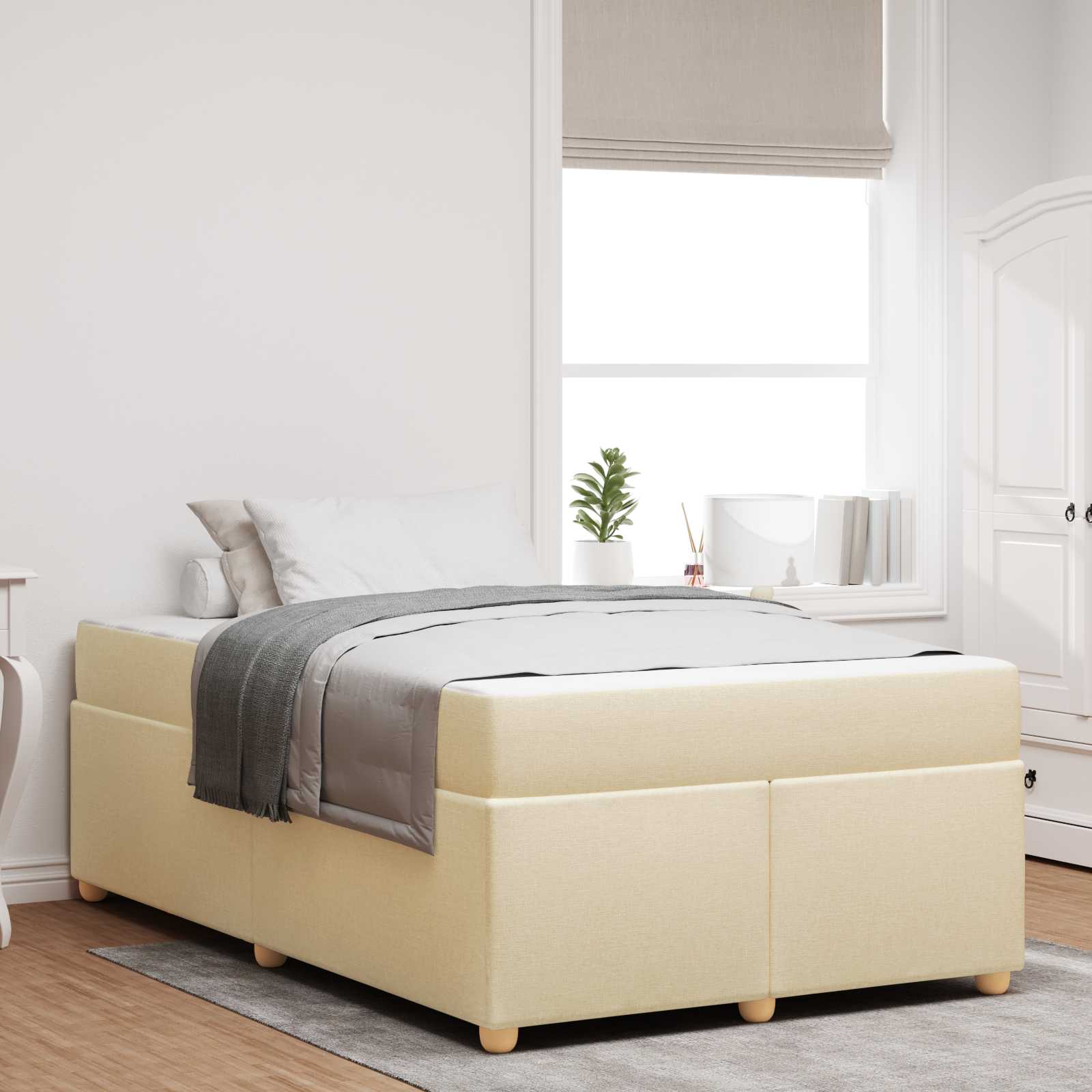 Bettrahmen mit Matratze Creme 120 x 190 cm Stoff