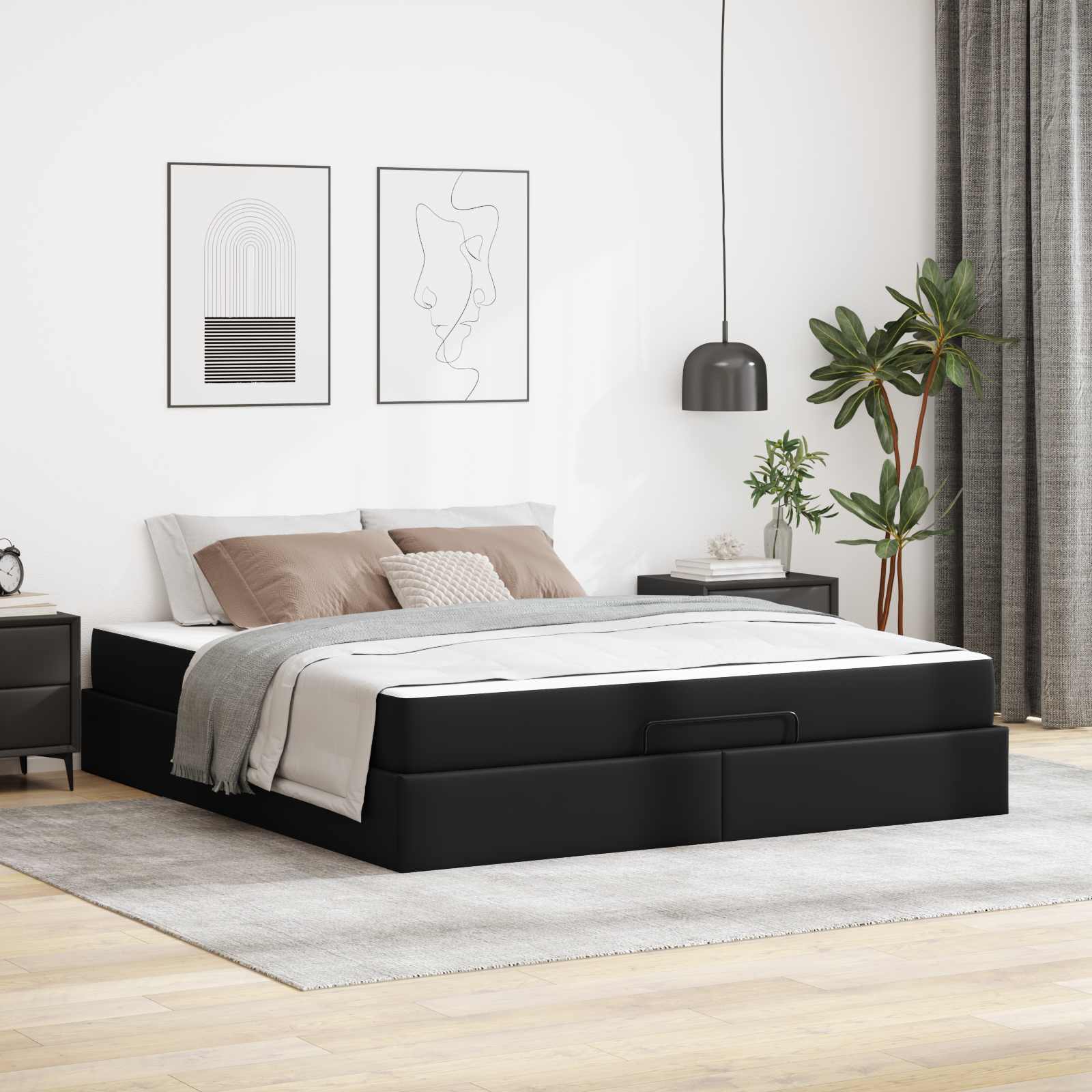 Bettgestell mit Matratze Sonstiges 2 Stk. Schwarz PVC