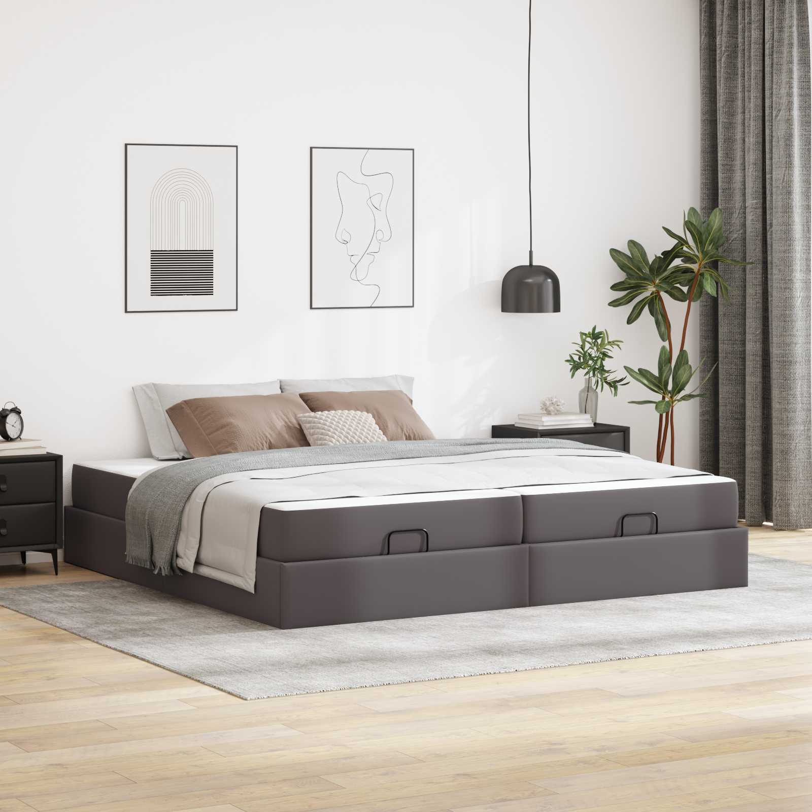 Bettgestell mit Matratze Sonstiges 2 Stk. Grau PVC