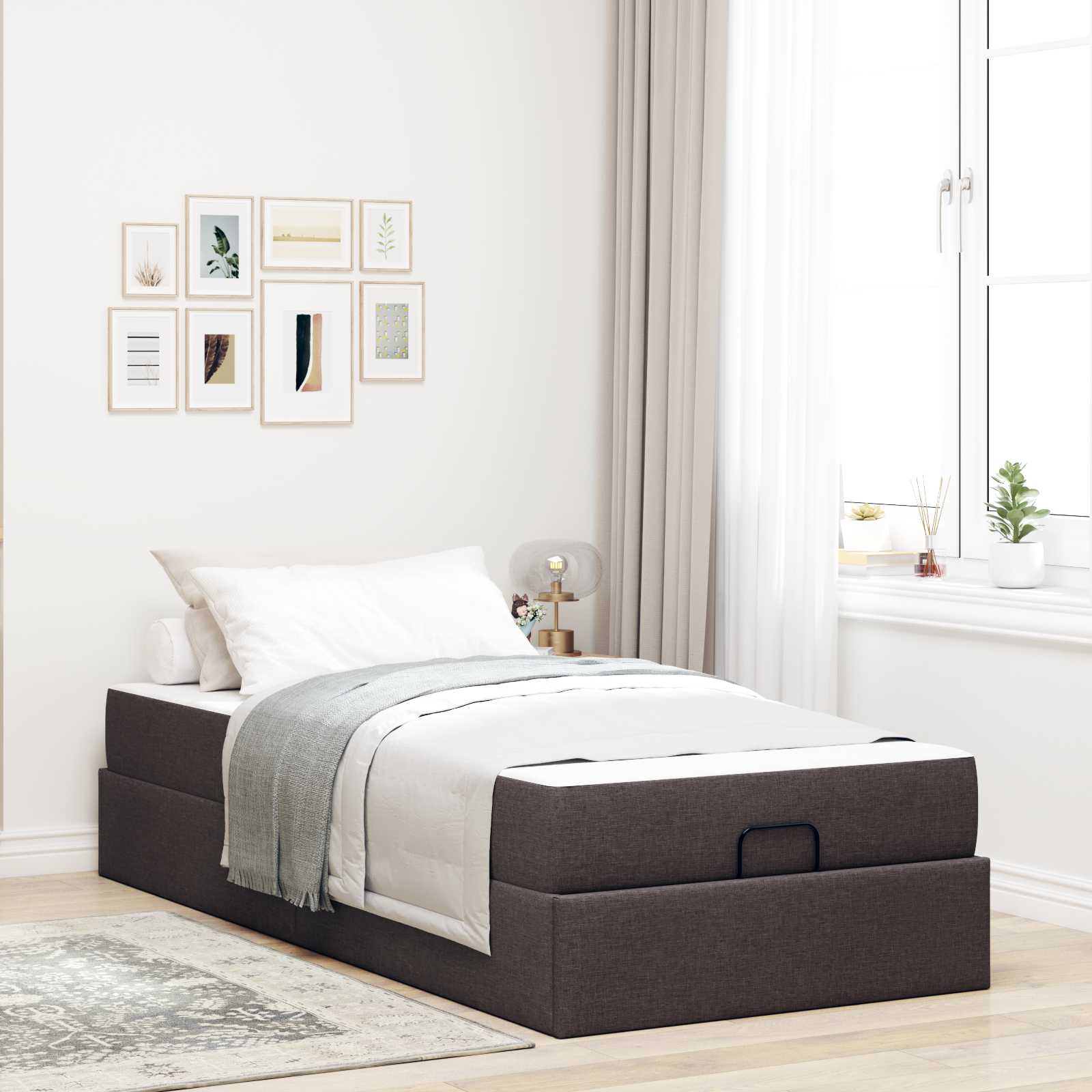 Bettgestell mit Matratze 2 Stk. Hellbraun Stoff