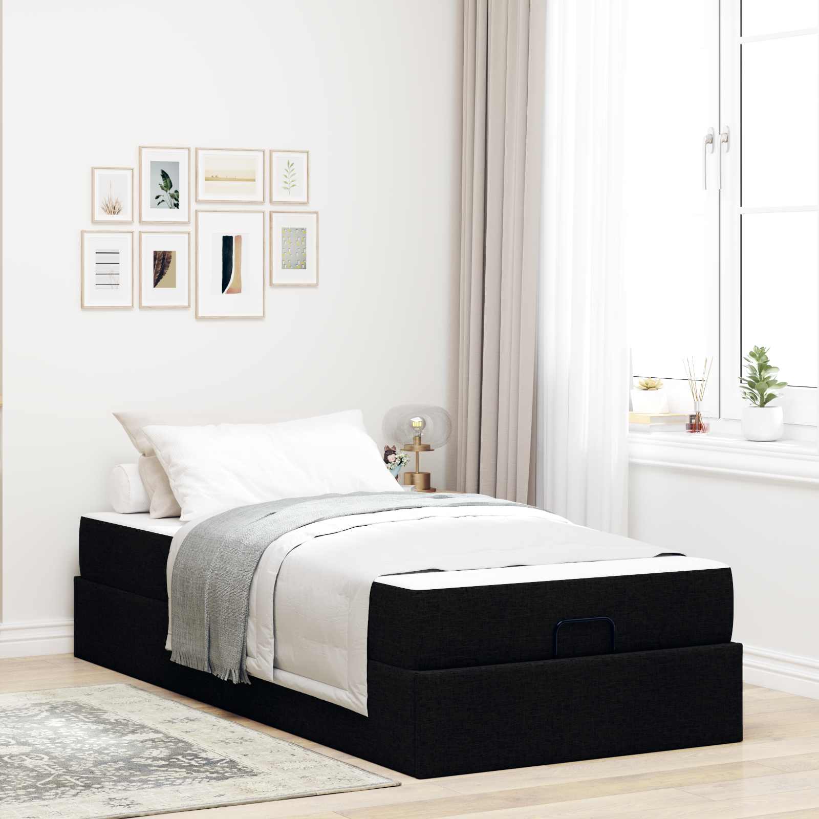 Bettgestell mit Matratze 2 Stk. Schwarz Stoff