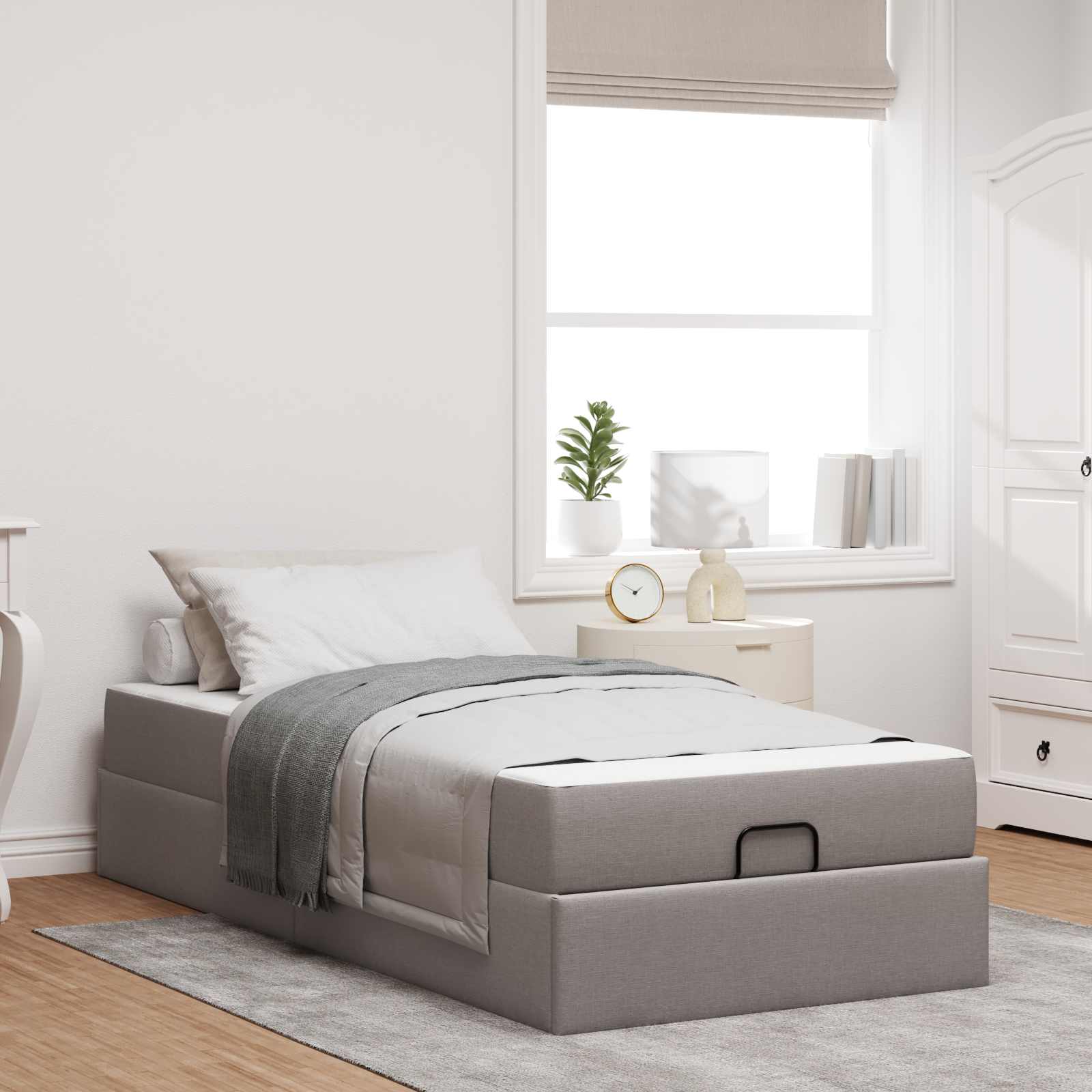 Bettgestell mit Matratze 2 Stk. Taupe Stoff
