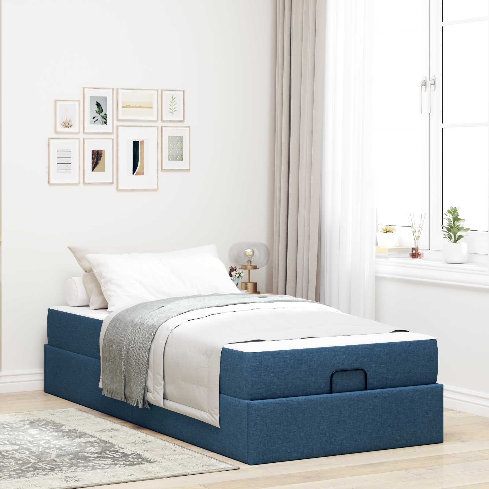 Bettgestell mit Matratze 2 Stk. Blau Stoff