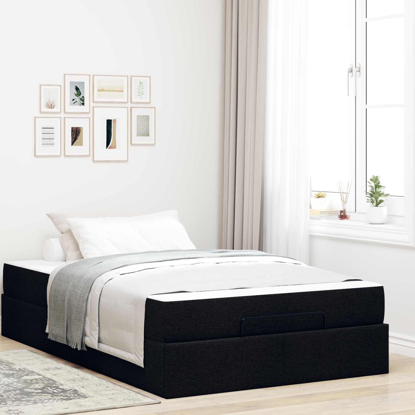 Bettgestell mit Matratze 2 Stk. Schwarz Stoff