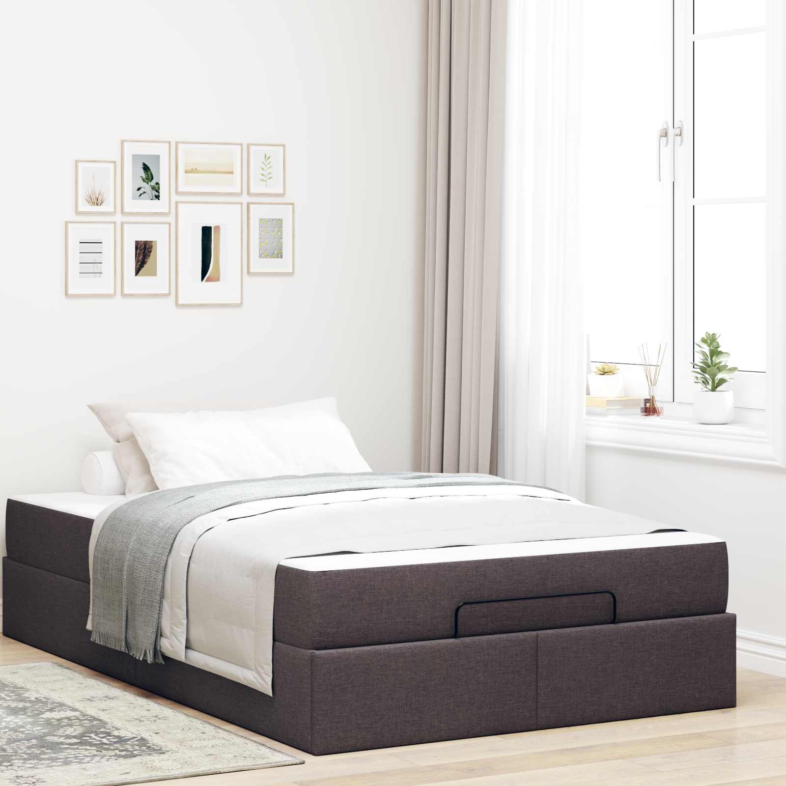 Bettgestell mit Matratze 2 Stk. Hellbraun Stoff