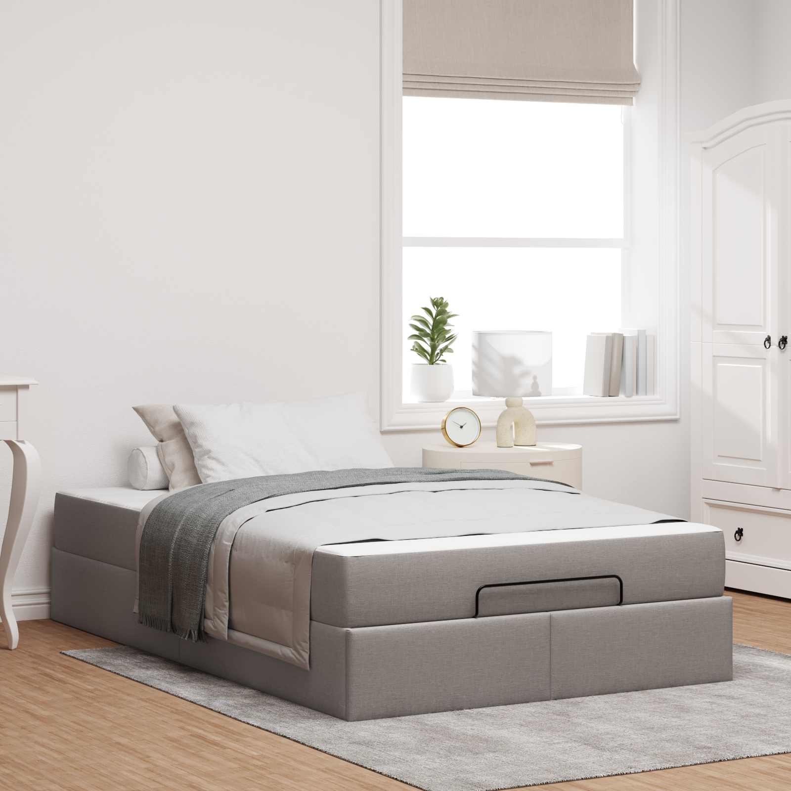 Bettgestell mit Matratze 2 Stk. Taupe Stoff