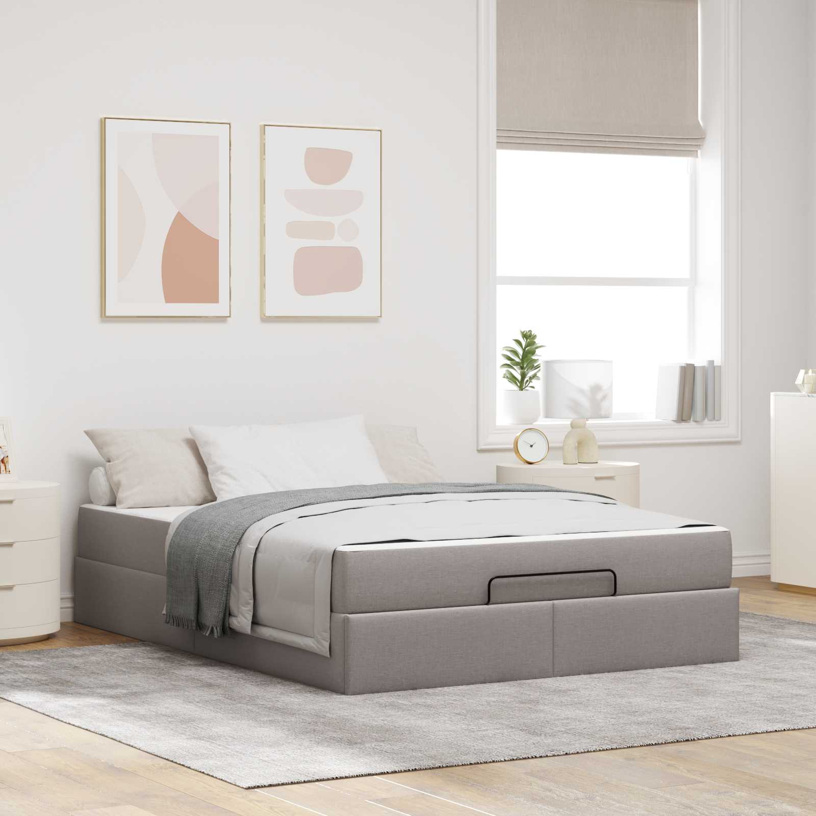 Bettgestell mit Matratze 2 Stk. Taupe Stoff
