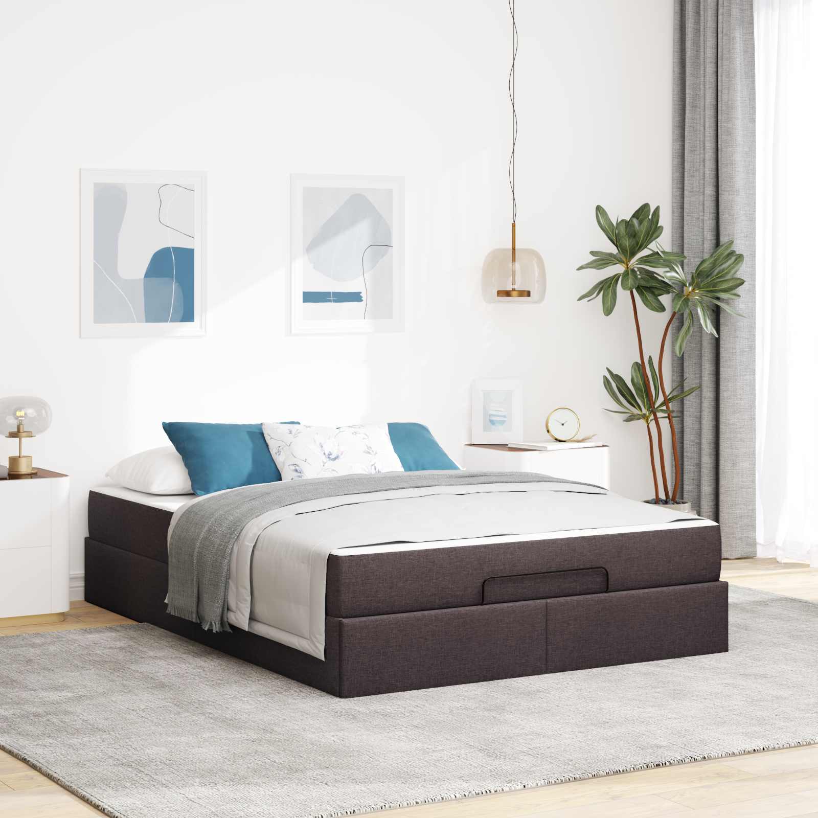 Bettgestell mit Matratze 2 Stk. Hellbraun Stoff