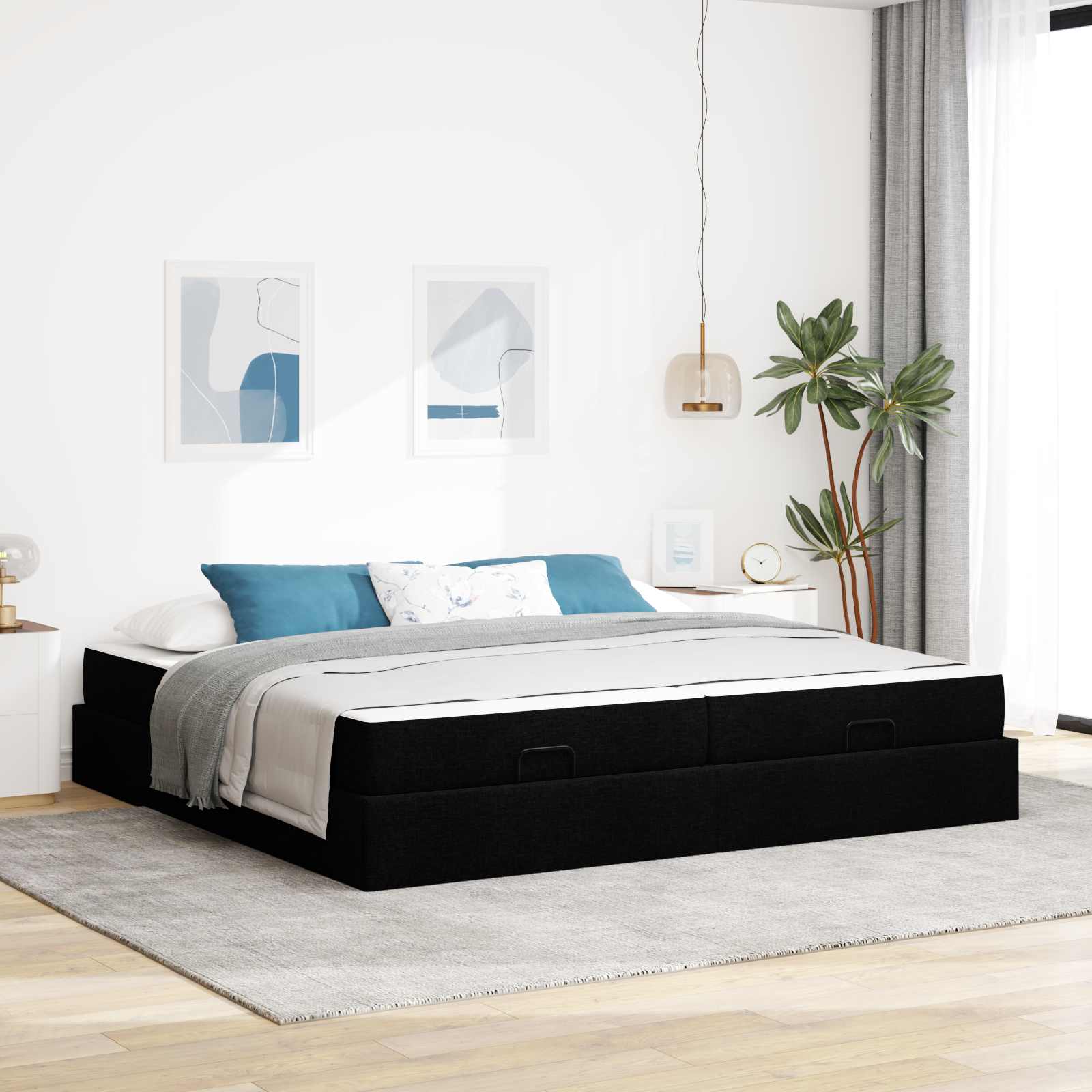 Bettgestell mit Matratze 2 Stk. Schwarz Stoff