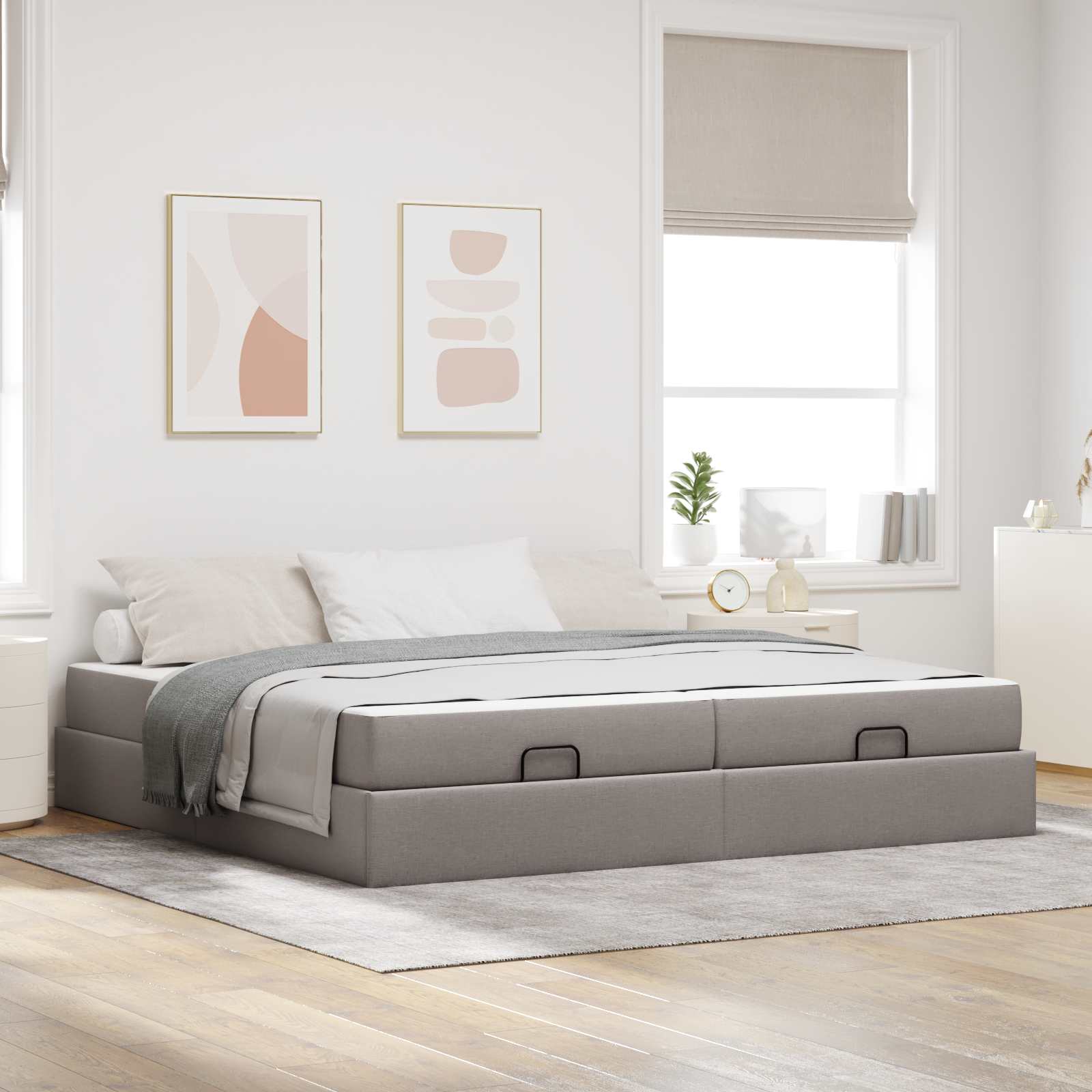Bettgestell mit Matratze 2 Stk. Taupe Stoff