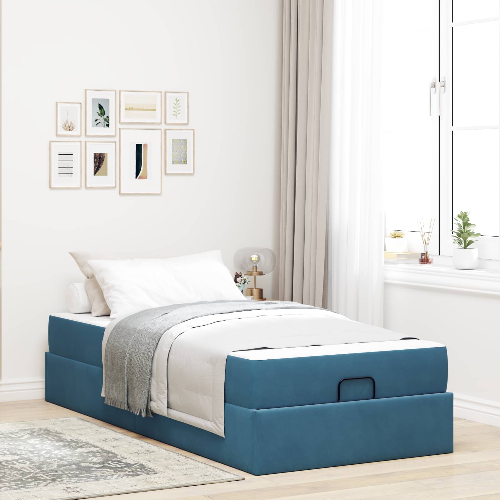 Bettgestell mit Matratze 2 Stk. Blau Samt